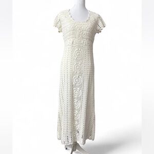 Bloomingdale's Cream Crochet Midi Dress